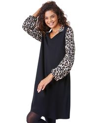 Roman - Contrast Leopard Print Swing Dress - Lyst