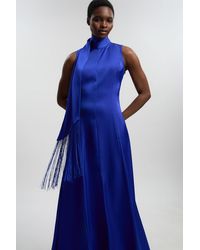 Karen Millen - Viscose Satin Sleeveless Cowl Neck Drape Woven Maxi Dress - Lyst