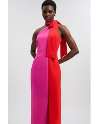 Karen Millen - Soft Tailored Colour Block Bow Midi Dress - Lyst