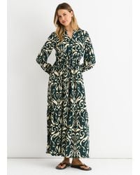 Gini London - Grünes Ikat-Print Maxikleid Mit Gebundener Taille - Lyst