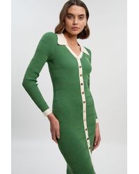 Karen Millen - Petite Viscose Rib Stitch Detail Contrast Colour Button Knit Midi Dress - Lyst