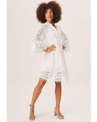 Gini London - Eyelet And Lace Detailed Mini Dress - Lyst