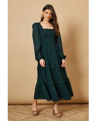 Oasis - Burnout Chiffon Tie Detail Ruffle Tiered Midi Dress - Lyst