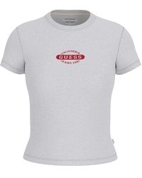 Guess - Slim Fit T-Shirt Met Logo En Ronde Hals Voor (Lichtgrijs) - Lyst