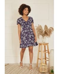 Mela London - Floral Mini Skater Dress With Tie Front Cotton - Lyst