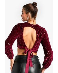 Boohoo - Tie Back Sequin Crop - Lyst