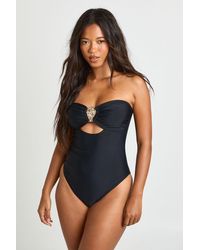 Boohoo - Cut Out Centre Trim Bandeau Swimsuit - Lyst