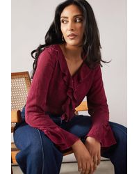 Wallis - Petite Jacquard Ruffle Blouse - Lyst