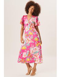 Gini London - Floral Print Angel Sleeves Midi Dress - Lyst