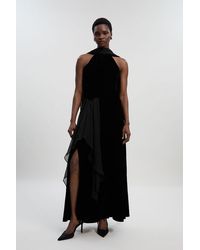 Karen Millen - Velvet Cross Front Woven Maxi Dress - Lyst