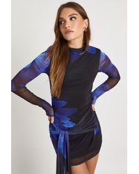 Boohoo - High Neck Printed Floral Wrap Mini Dress - Lyst