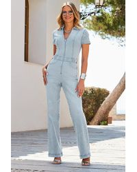 Sosandar - Light Wash Sculpting Wide Leg Denim Jumpsuit - Lyst