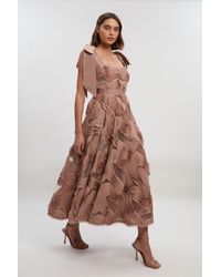 Karen Millen - Textured Ruffle Woven Midi Prom Dress - Lyst