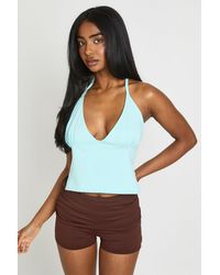 Boohoo - Soft Cotton Hook And Eye Backless Halterneck Top - Lyst