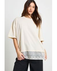 Boohoo - Oversized T-Shirt With Lace Hem Trim - Lyst
