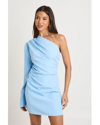 Boohoo - One Shoulder Woven Ruched Mini Dress - Lyst