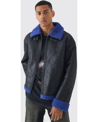 BoohooMAN - Extreme Oversized Faux Suede Aviator Jacket In Black - Lyst