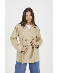 Brave Soul - Double Breasted Short Mac With Self Tie Belt - Lyst