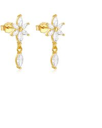 The Jewellery Stockroom - 18Ct Plated Sterling Flower Cz Dropper Earrings - Lyst