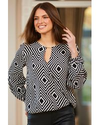 Sosandar - Ivory Geometric Print Tab Detail Top - Lyst