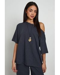 Boohoo - Sheer Slub Off The Shoulder Oversized T-Shirt - Lyst