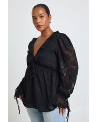 Boohoo - Plus Burnout Chiffon Ruffle Smock Top - Lyst