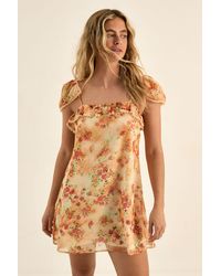 Nasty Gal - Ditsy Blurred Floral Chiffon Cap Sleeve Lace Trim Mini Dress - Lyst