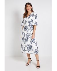 Wallis - Floral Polka Dot Button Ottoman Twill Midi Dress - Lyst