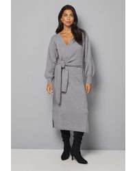 Wallis - Slouchy Wrap Knitted Midi Dress - Lyst