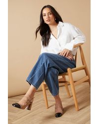 Oasis - Meredia Faux Patent Leather Double Mary Jane Slingback High Block Heel Court Shoes - Lyst