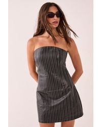 Nasty Gal - Pinstripe Embroidered Faux Leather Bandeau Mini Dress - Lyst