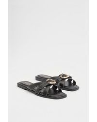 Wallis - Becky Faux Leather Cross Strap Metal Detail Flat Sliders - Lyst