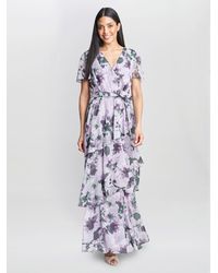 Gina Bacconi - Ruby Printed Tiered Maxi Dress With Belt - Lyst