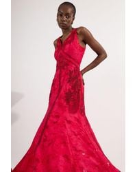 Karen Millen - Burnout Embellished And Beaded Open Back Woven Maxi Dress - Lyst