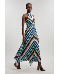 Karen Millen - Petite Multi Fluid Stripe Cotton Mix Woven Halter Dress - Lyst