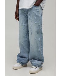 BoohooMAN - Fade Wash Extreme Distressed Baggy Fit Jeans - Lyst