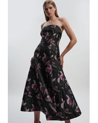 Karen Millen - Jacquard Bandeau Full Skirted Midi Dress - Lyst