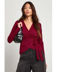 Boohoo - Wrap Front Tie Waist Top - Lyst
