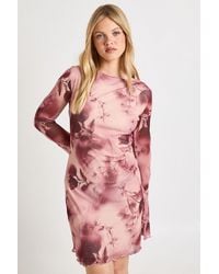 Boohoo - Tall Floral Mesh Flared Sleeve Mini Dress - Lyst