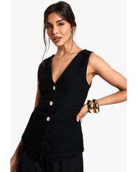 Boohoo - Textured Button Through V Neck Longline Waistcoat - Lyst