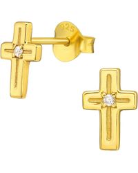 The Jewellery Stockroom - Plated Sterling Cz Cross Stud Earrings - Lyst