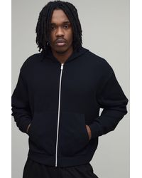 BoohooMAN - Tall Oversized Shrunken Waffle Zip Through Hoodie - Lyst