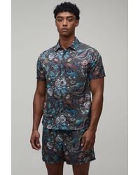 BoohooMAN - Dragon Print Regular Fit Shirt & Short Set - Lyst