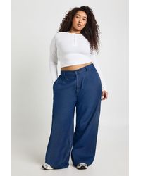 Boohoo - Plus Chambray Lapel Wide Leg Trouser - Lyst