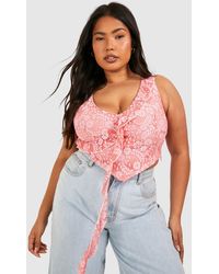 Boohoo - Plus Ruffle Front Lace Corset Top - Lyst