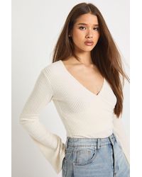 Boohoo - Soft Brushed Rib V Neck Bodysuit - Lyst