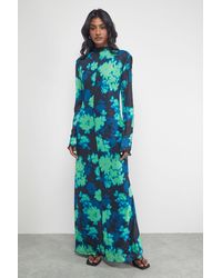 Oasis - Print Mesh Lettuce Edge Maxi Dress - Lyst