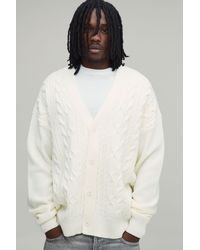 BoohooMAN - Tall Relaxed Fit Cable Knit Knitted Cardigan - Lyst