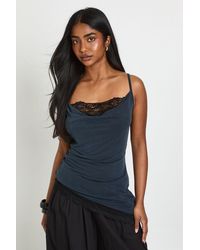 Boohoo - Cupro Lace Trim Asymetric Long Line Top - Lyst