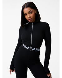 Pink Vanilla - Ribbed Zip Up Top With Logo Band - Lyst